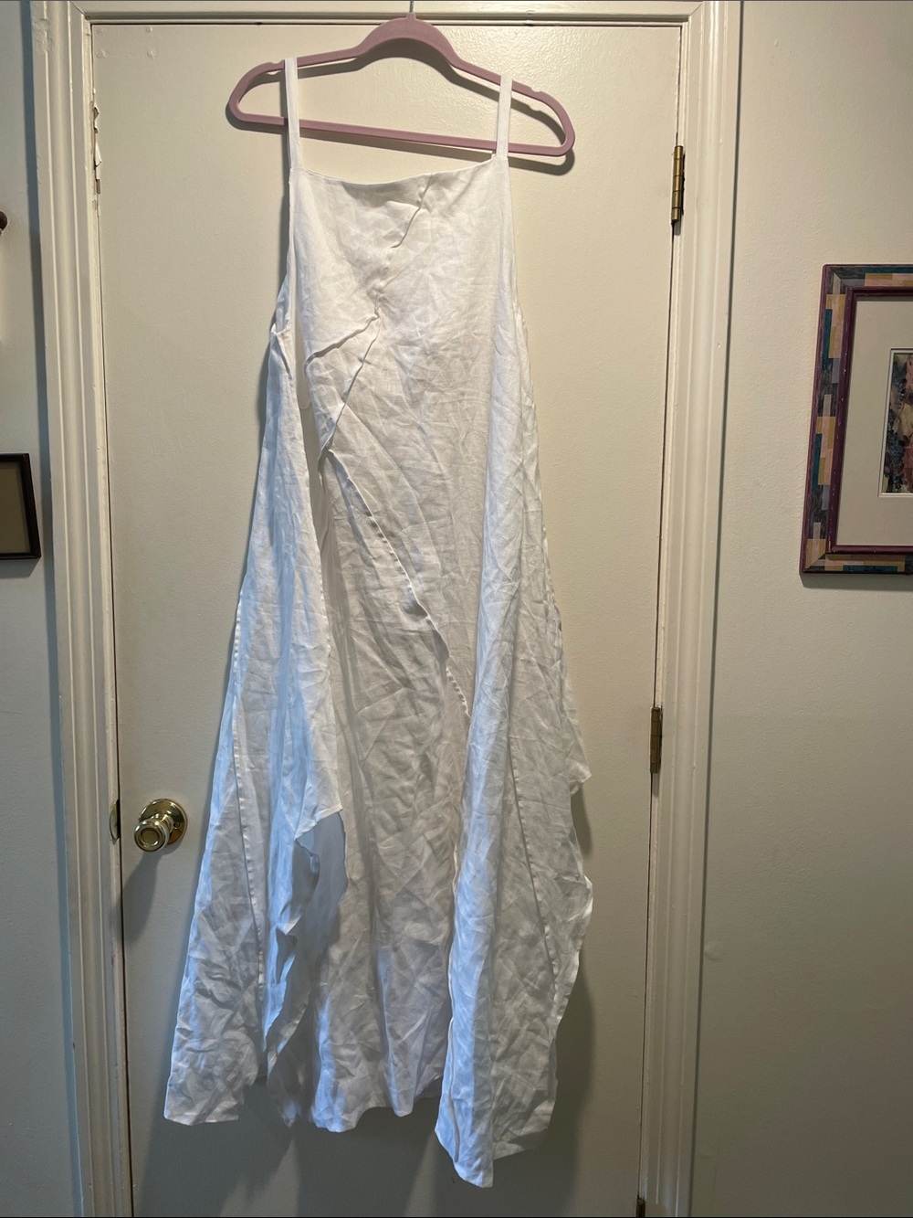 MDNT:45 Gorgeous Avant Garde White Spaghetti-Strap Maxi Linen Dress